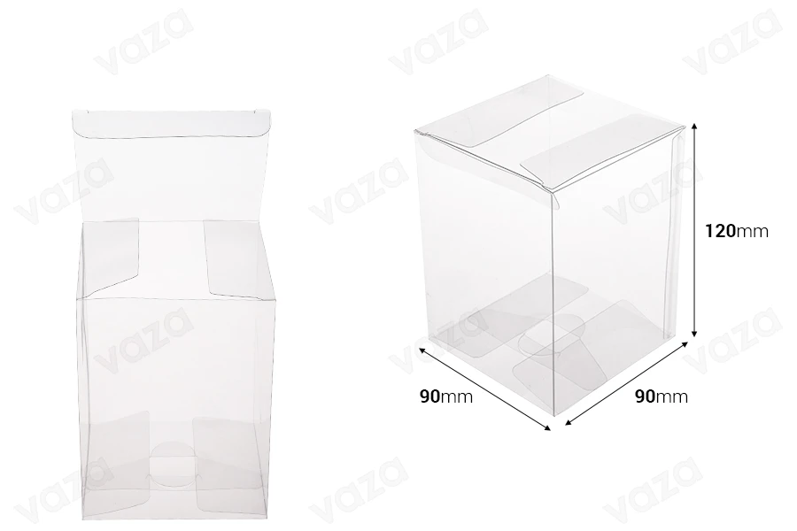 Boîte d'emballage PET transparente 90x90x120 mm - 50 pcs Boîte d'emballage PET transparente 90x90x120 mm - 50 pcs-photo_dimensions