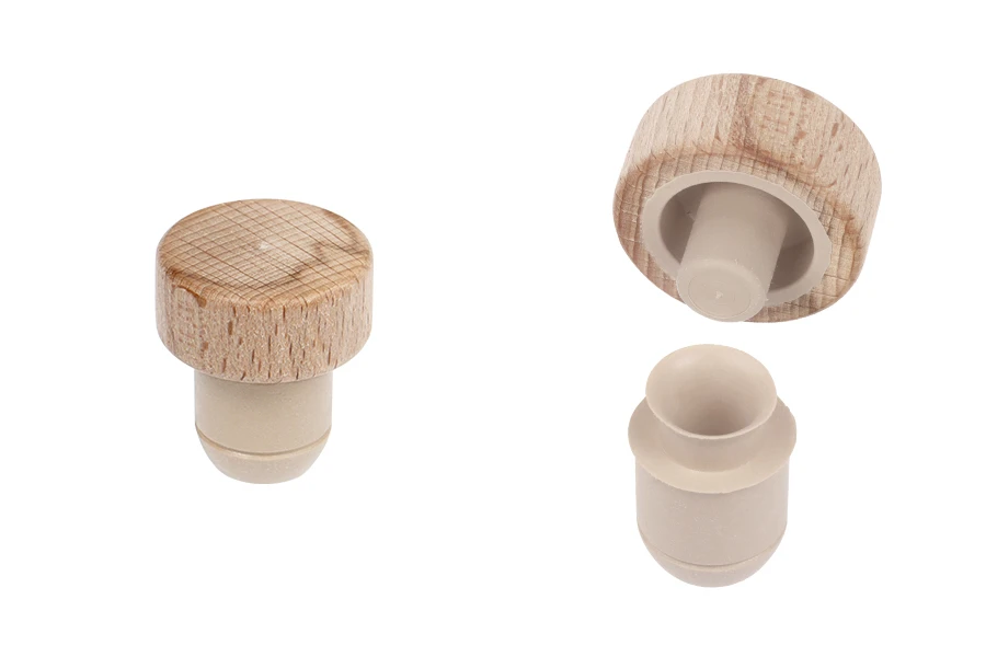 Synthetic silicone cork with flow and detachable wooden head - F 18.5 mm