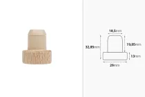 Synthetic silicone cork with flow and detachable wooden head - F 18.5 mm