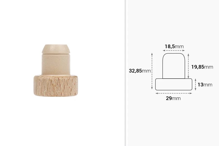 Synthetic silicone cork with flow and detachable wooden head - F 18.5 mm