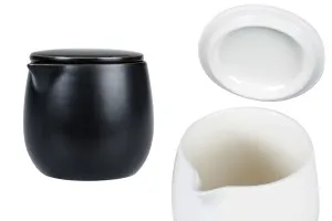 Kεραμικό δοχείο 200 ml με καπάκι και ρύγχος για κερί σε μαύρο ματ ή λευκό χρώμα-1