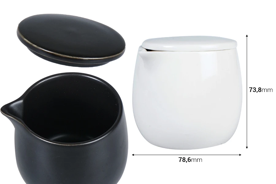 Récipient en céramique de 200 ml avec couvercle et embout pour cire en noir mat ou blanc