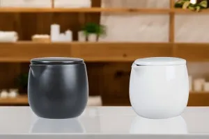 Kεραμικό δοχείο 200 ml με καπάκι και ρύγχος για κερί σε μαύρο ματ ή λευκό χρώμα-3