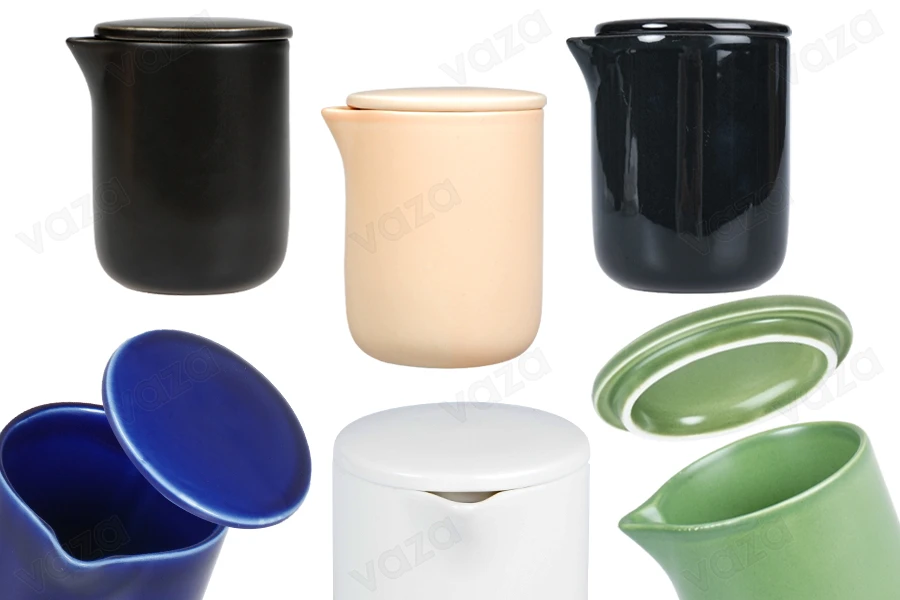 Contenitore in ceramica da 200 ml con coperchio e beccuccio per cera in vari colori-immagine_prodotto