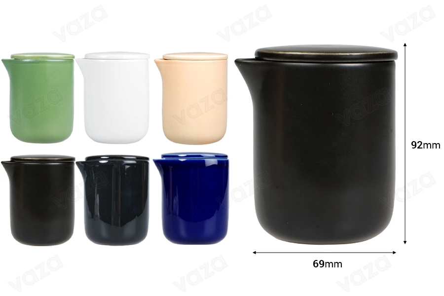 Contenitore in ceramica da 200 ml con coperchio e beccuccio per cera in vari colori-dimensioni_immagine