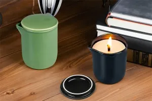 Kεραμικό δοχείο 200 ml με καπάκι και ρύγχος για κερί σε διάφορα χρώματα-3