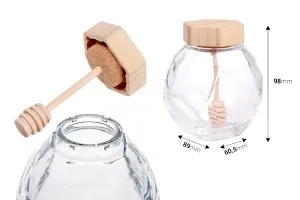 Pot en verre 205 ml avec bouchon en bois et cuillère pour miel-2