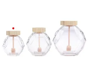 Pot en verre 205 ml avec bouchon en bois et cuillère pour miel-5