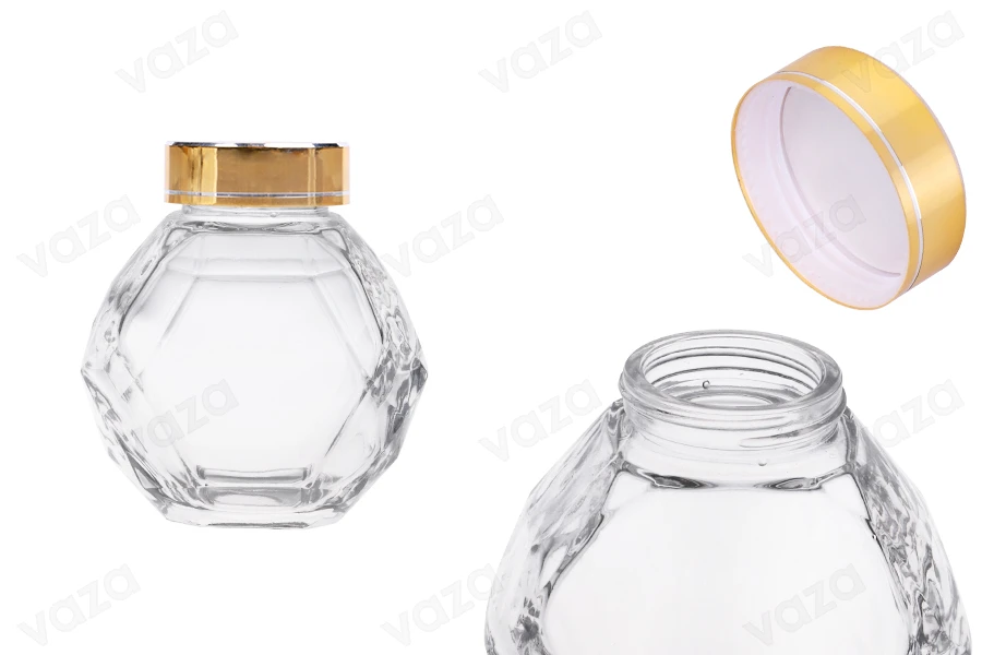 200 ml glass jar with gold lid for honey 200 ml glass jar with gold lid for honey-image_product
