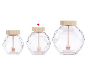 Pot en verre 380 ml avec bouchon en bois et cuillère pour miel-5