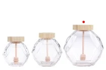 Γυάλινο βάζο 1000 ml με ξύλινο φελλό και dipper για μέλι