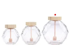 Pot en verre 1000 ml avec bouchon en bois et louche pour miel-5