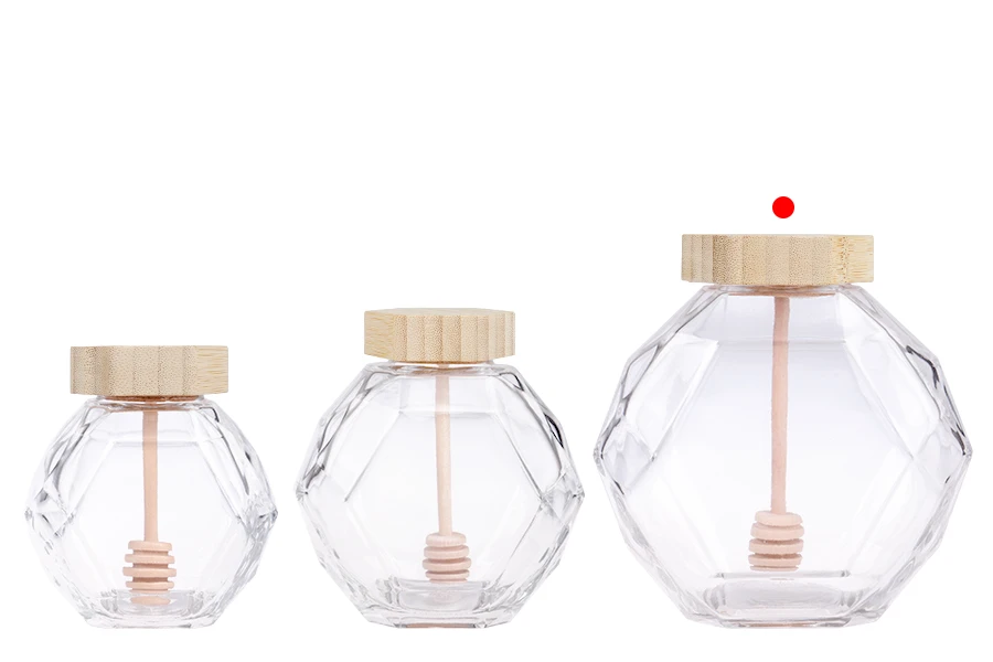 Γυάλινο βάζο 1000 ml με ξύλινο φελλό και dipper για μέλι