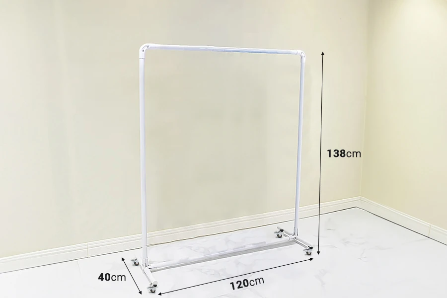 Piantana da terra in metallo 120x40x138 cm con ruote porta grucce-dimensioni_immagine