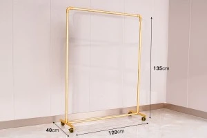 Metal floor stand 120x40x135 cm in gold color with wheels for hangers-2