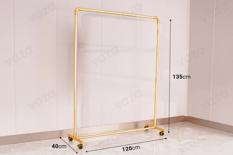 Mεταλλικό σταντ δαπέδου 120x40x135 cm σε χρυσό χρώμα με ρόδες για κρεμάστρες Mεταλλικό σταντ δαπέδου 120x40x135 cm σε χρυσό χρώμα με ρόδες για κρεμάστρες-εικόνα_διαστάσεις