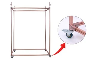 Metal floor stand 110x40x150 cm in rose gold color with wheels for hangers-1