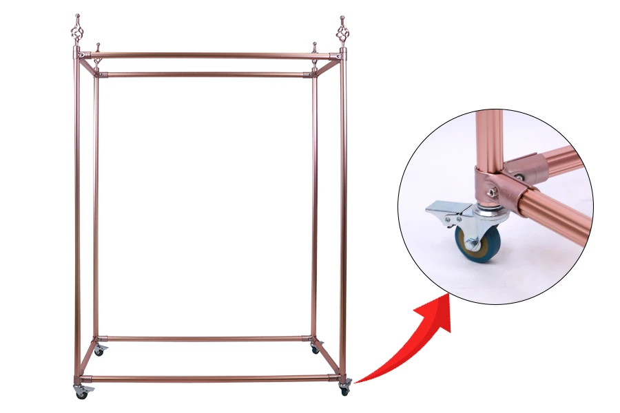 Piantana da terra in metallo 110x40x150 cm colore oro rosa con ruote porta grucce Piantana da terra in metallo 110x40x150 cm colore oro rosa con ruote porta grucce-immagine_prodotto