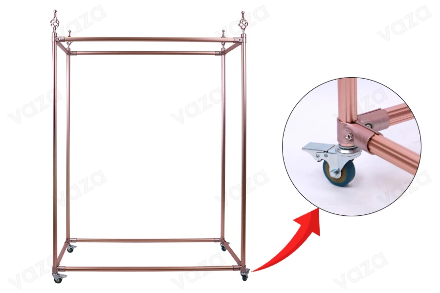 Metal floor stand 110x40x150 cm in rose gold color with wheels for hangers Metal floor stand 110x40x150 cm in rose gold color with wheels for hangers-image_product
