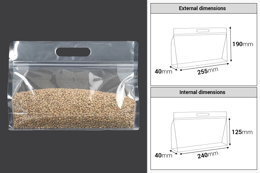 Σακουλάκια τύπου Doy Pack 255x40x190 mm διάφανα με κλείσιμο zip και δυνατότητα σφράγισης με θερμοκόλληση - 50 τμχ Σακουλάκια τύπου Doy Pack 255x40x190 mm διάφανα με κλείσιμο zip και δυνατότητα σφράγισης με θερμοκόλληση - 50 τμχ