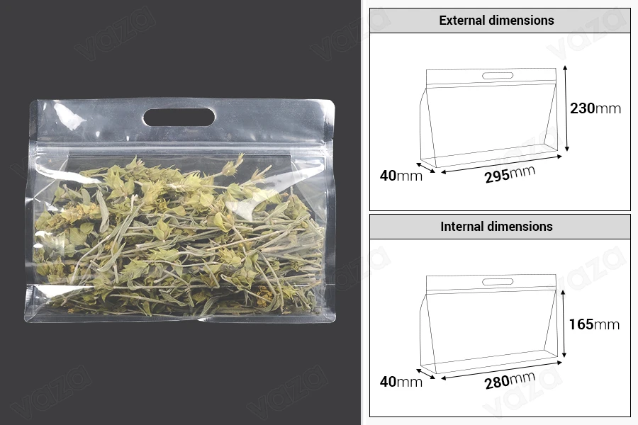 Σακουλάκια τύπου Doy Pack 295x40x230 mm διάφανα με κλείσιμο zip και δυνατότητα σφράγισης με θερμοκόλληση - 50 τμχ-εικόνα_διαστάσεις