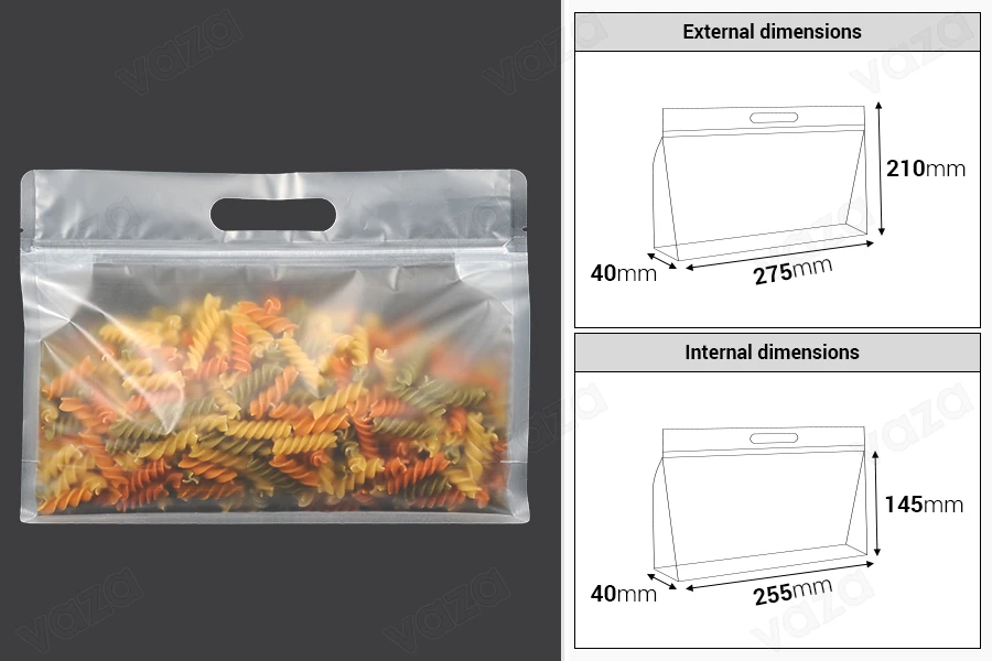 Buste Doy Pack 275x40x210 mm traslucide con chiusura zip e termosaldabili - 50 pz-dimensioni_immagine