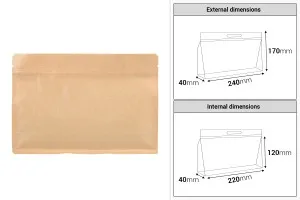 Doy Pack type kraft bags 240x40x170 mm with zip closure and heat sealable - 50 pcs-2
