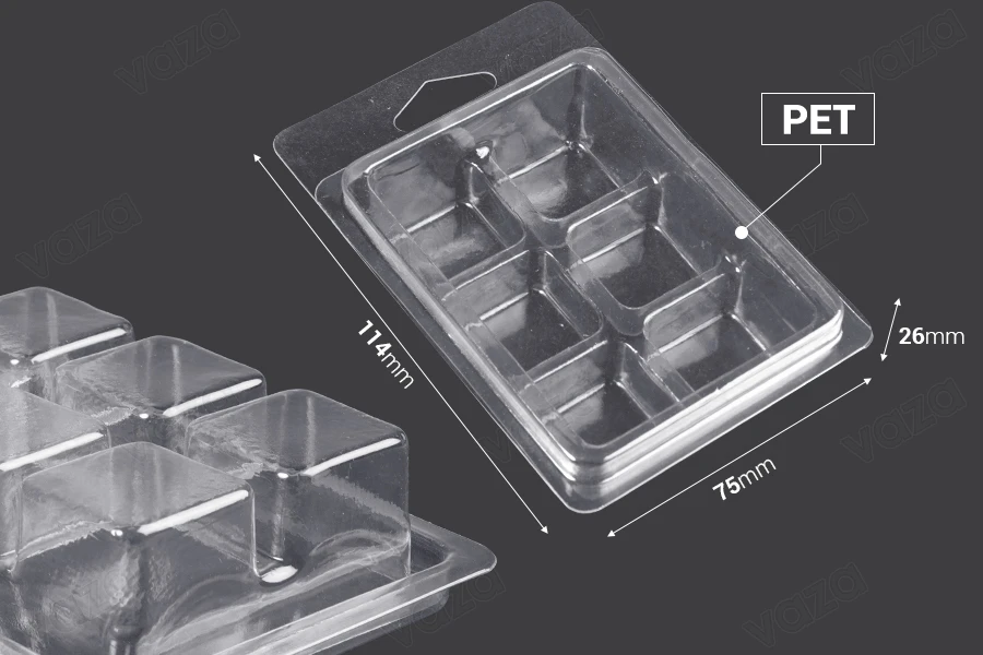 Θήκη πλαστική (PET) 6 θέσεων για τετράγωνα wax melts - 20 τμχ-εικόνα_διαστάσεις