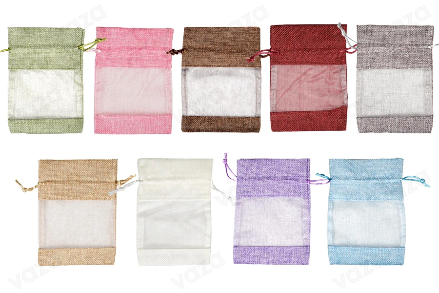 Linen pouch 100x140 mm with window (tulle) in various colors - 50 pcs Linen pouch 100x140 mm with window (tulle) in various colors - 50 pcs-image_product