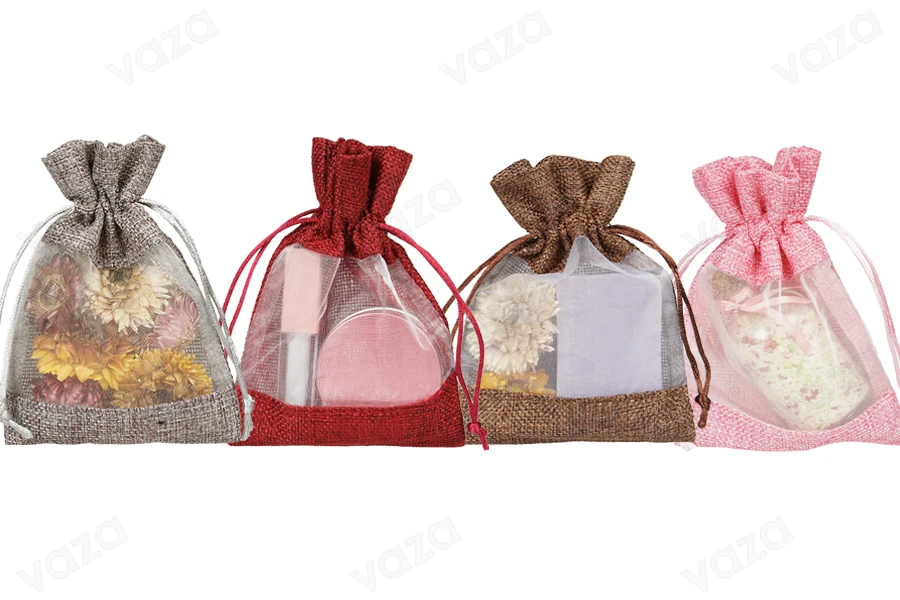Linen pouch 100x140 mm with window (tulle) in various colors - 50 pcs Linen pouch 100x140 mm with window (tulle) in various colors - 50 pcs-image_group