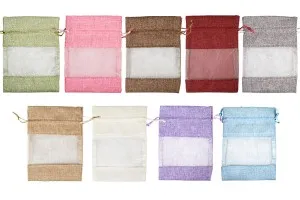 Pochette en lin 130x180 mm avec fenêtre (tulle) de différentes couleurs - 25 pcs-1