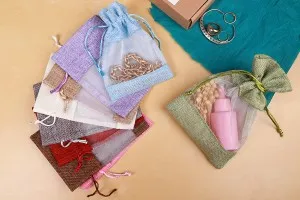 Pochette en lin 130x180 mm avec fenêtre (tulle) de différentes couleurs - 25 pcs-6