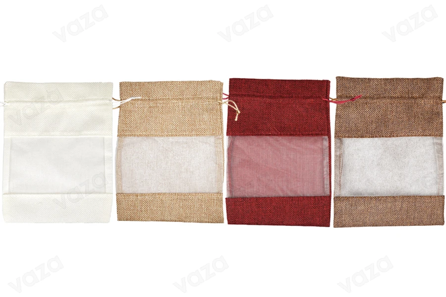 Linen pouch 160x230 mm with window (tulle) in various colors - 25 pcs-image_product
