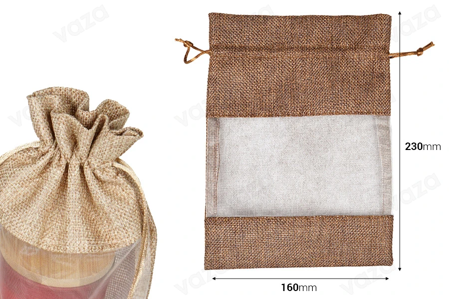 Linen pouch 160x230 mm with window (tulle) in various colors - 25 pcs-image_dimensions