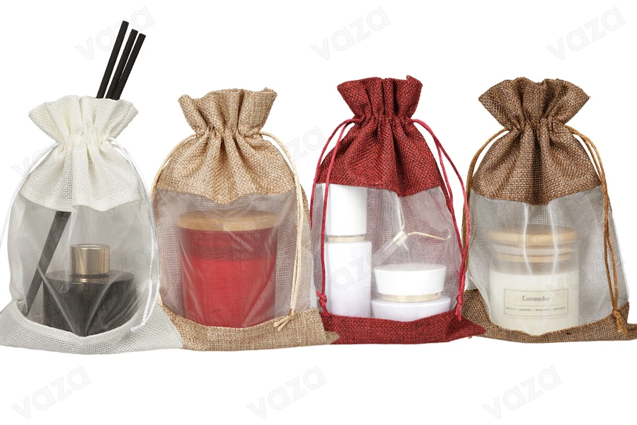 Linen pouch 160x230 mm with window (tulle) in various colors - 25 pcs-image_group