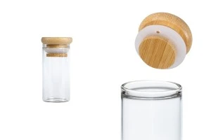 Tube en verre transparent 30 ml avec bouchon en bambou et caoutchouc - 6 pcs-1