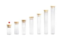 Γυάλινος διάφανος σωλήνας 30 ml με bamboo καπάκι και λάστιχο - 6 τμχ