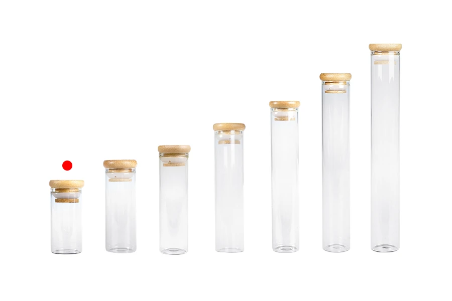 Γυάλινος διάφανος σωλήνας 30 ml με bamboo καπάκι και λάστιχο - 6 τμχ