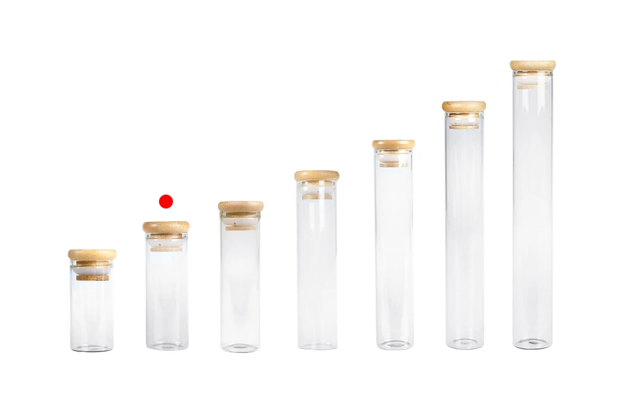 Γυάλινος διάφανος σωλήνας 40 ml με bamboo καπάκι και λάστιχο - 6 τμχ