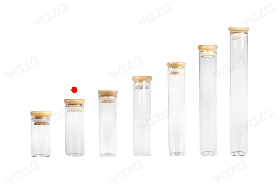 Transparent glass tube 40 ml with bamboo cap and rubber - 6 pcs Transparent glass tube 40 ml with bamboo cap and rubber - 6 pcs-image_group