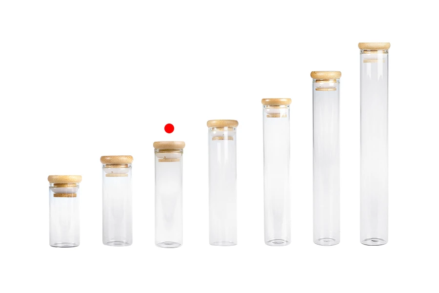 Γυάλινος διάφανος σωλήνας 50 ml με bamboo καπάκι και λάστιχο - 6 τμχ