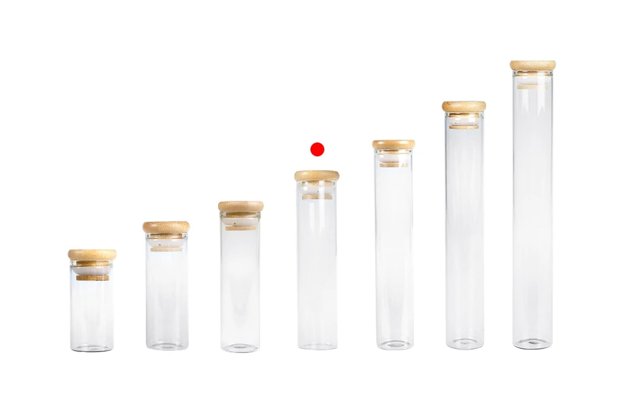 Γυάλινος διάφανος σωλήνας 65 ml με bamboo καπάκι και λάστιχο - 6 τμχ