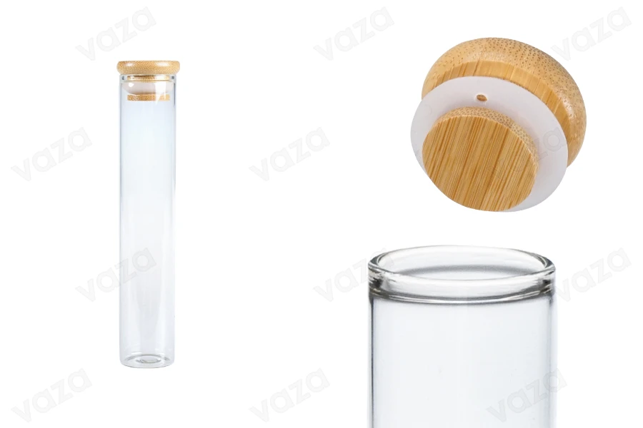 Tubo in vetro trasparente 85 ml con tappo in bambù e gomma - 6 pz-immagine_prodotto
