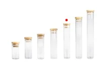 Γυάλινος διάφανος σωλήνας 85 ml με bamboo καπάκι και λάστιχο - 6 τμχ