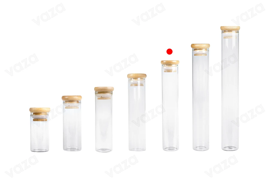 Tubo in vetro trasparente 85 ml con tappo in bambù e gomma - 6 pz-gruppo_immagini