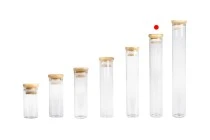 Γυάλινος διάφανος σωλήνας 100 ml με bamboo καπάκι και λάστιχο - 6 τμχ