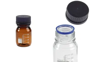 100ml Glasflasche mit Graduierung und schwarzem Kunststoffverschluss-1