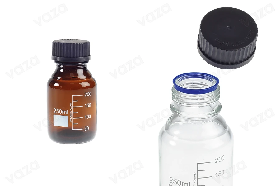 Flacon en verre gradué de 250 ml avec bouchon en plastique noir-εικόνα_προϊοντική