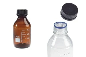 Flacone in vetro graduato da 500 ml con tappo in plastica nera-1