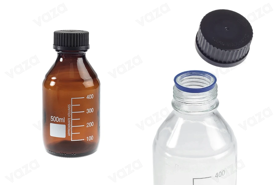 Flacon en verre gradué de 500 ml avec bouchon en plastique noir-εικόνα_προϊοντική